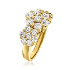 Ross-Simons - C. 1990 Vintage 3.15ct t. w. Diamond Cluster Ring in 18kt Yellow Gold. Size 7.5. C. 1990. Classic sparkle is presented in modern clusters on this stellar Estate collection ring! Featuring an impressive show of 3.15 ct. t. w. round brilliant-cut diamonds set in rich polished 18kt yellow gold. 1/2" wide. Diamond cluster ring. Exclusive, one-of-a-kind Estate Jewelry. Diamond birthstones are the perfect gift for April birthdays. April Birthday, Diamond Birthstone, Fine Jewelery, Jewelry Diamond, Diamond Cluster Ring, Diamond Cluster, Vintage Diamond, Round Brilliant Cut Diamond, Cluster Ring