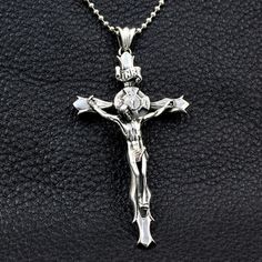 Men's Sterling Silver Crucifix Necklace - Jewelry1000.com Silver Necklace Men, Crucifix Necklace, Skull Pendant Necklace, Faith Jewelry, Biker Jewelry, Mens Silver Necklace, Necklace Men, Skull Bracelet, Silver Dragon