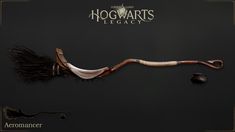 the hogwart's league broom is on display in front of a black background