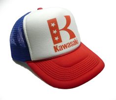 Kawasaki Trucker Hat Mesh Hat vintage snapback hat adjustable unworn Vintage style trucker hat This is a Trucker hat mesh hat, it has an adjustable snapback so it fits most people 100% Polyester Front 100% Nylon Mesh Back 5-panel cap Seamless Foam Front Panel with Lining 8 Rows Stitching on Visor Matching Fabric Under visor Adjustable Plastic Snap Vintage Kawasaki, Halloween Costume Hats, Mesh Hats, Blue Hats, Beer Hat, Vintage Style Hat, Cute Caps, Vintage Baseball Caps, Kawasaki Motorcycles