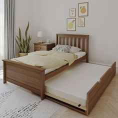 the bed is made up and ready for someone to use it in their home or office