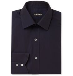 Mr Tom Ford believes good wardrobe essentials are the foundation of style, and a selection of well-tailored shirts is key to getting suiting right. This one is cut from cotton for a slim fit. Luxury Cotton Dress Shirt For Office, Luxury Cotton Dress Shirt For Business, Luxury Cotton Business Dress Shirt, Timeless Cotton Dress Shirt For Business, Black Slim Fit Dress Shirt With Button Closure, Luxury Tailored Blue Dress Shirt, Tom Ford Menswear, Tom Ford Shirts Men, Tom Ford Clothing