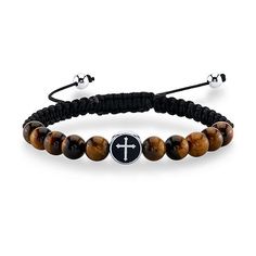 Features: Inspirational, Beaded, In A Gift Box, AdjustableCircumference: 8 1/2 InchLink Construction: SolidShape: CrossStone Cut: RoundMetal Color: Silver ToneChain Length: 8 1/2 InchMetal: Stainless SteelChain Construction: BeadCare: Wipe CleanStone Type: 10 Genuine Tigers EyeBracelet Type: Cord BraceletsCountry of Origin: Imported Brown Jewelry With Black Beads For Gift, Symbolic Adjustable Bracelet With 108 Beads, Gift Brown Jewelry With Black Beads, Adjustable Brown Polished Bead Bracelets, Adjustable Brown Polished Beads Bracelet, Adjustable Symbolic Gemstone Beaded Bracelets, Adjustable Brown Jewelry With Black Beads, Brown Bracelets With Spacer Beads For Gifts, Adjustable Brown Polished Beaded Bracelets