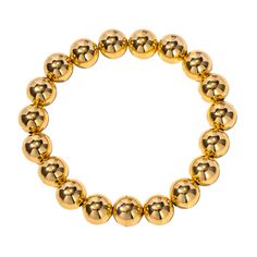 Trendy medium sized golden beaded ball bracelet Width: 10mm beads Length: Adjustable, One size Material: Stainless Steel Plating: 18k real gold Bracelet is 100% nickel-free and cadmium-free Elegant Gold Stretch Bracelet With Large Beads, Elegant Gold Bracelets With Large Beads, Elegant Gold Stretch Bracelet, Gold Beaded Bracelet With Large Beads For Gift, Gold Beaded Bracelets With Large Beads As Gift, Elegant Gold Beaded Bracelets With Ball Chain, Elegant Gold Ball Chain Bracelet, Classic Gold Beaded Bracelets With Round Beads, Gold Stretch Bracelet With Polished Beads