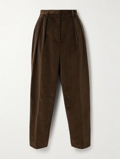 Altuzarra's 'Emmett' pants will make a plush addition to your everyday wardrobe. Made from cotton-corduroy, they're cut with roomy front pleats and fall to tapered legs. Style yours with heels and flats alike. Brown Cotton Pants, Virgo Rising, Denim Flats, Exclusive Dress, Sport Swimwear, Sports Skirts, Tapered Pants, Cotton Pants, Everyday Wardrobe