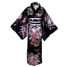 PRICES MAY VARY. -Size: One size fits most. Length 86cm, recommended for weight up to 70kg and height 150-168cm -Features: Gorgeous japanese kimono outfit mixes traditional japanese garb with sexy styling. This kimono dress features floral print design, wide obi belt with cute bowknot at the back, and loose long sleeve. The fabrics is soft, flowy and luxurious, with good drape, which can flatter your beautiful curves when clings to your skin. You will surely have a comfortable night with this se Japanese Kimono Outfit, Kimono Costume, Kimono Geisha, Estilo Emo, Japanese Traditional Clothing, Kimono Japan, Traditional Japanese Kimono, Kimono Outfit, Kimono Design