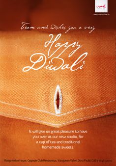 an advertisement for the happy diwali festival, featuring orange linens and white lettering