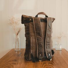 Waxed Canvas Unisex Travel Backpack Waterproof Mountaineering Backpack Canvas With Full Grain Leather Laptop Rucksack Model Number: MC9505 Dimensions: 11.8"L x 4.3"W x 16.5"H / 30 cm(L) x 11 cm(W) x 42 cm(H) Weight: 2.2 lb / 1 kg Hardware: Brass Hardware Shoulder Strap: Adjustable Color: Dark Green / Coffee / Black Features: • Waterproof Waxed Canvas With Genuine Natural Leather• Inside 1 Cell Pocket, 1 Wallet Pocket,1 Zipper Pockets, 1 Pen Slot, 1 Laptop Pocket.• YKK Zipper• Adjustable Shoulder Functional Waterproof Backpack For Hiking, Functional Waterproof Hiking Backpack, Functional Rectangular Backpack For Hiking, Rugged Waxed Canvas Bag For Outdoor Activities, Functional Adventure Backpack With Adjustable Strap, Practical Waterproof Backpack For Adventure, Rugged Bag With Waxed Finish For Outdoor Activities, Outdoor Rectangular Backpack With Adjustable Straps, Practical Backpack With Adjustable Straps For Hiking