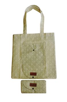 an image of two bags with handles on white background, one in beige and the other in brown