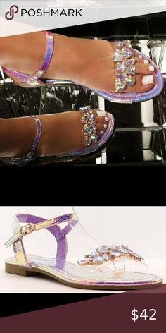 💎Halo Bling Sandals💎 Iridescent Sandals with gemstone bling strap! Perfect summertime sandal!🌞  💎smokefree home! 💎fast shipping! Cape Robbin Shoes Sandals Iridescent Sandals, Bling Sandals, Capes For Women, Valentino Studs, Women's Shoes Sandals, Halo, Shoes Sandals, Cape, Size 6