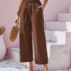 DescriptionComposition: 65% Cotton.35% PolyesterMaterial: Cotton BlendDetails: PocketPatterned: Solid colorApplicable People: AdultSee more Wide Leg Pants Casual, Slim Straight Pants, Tie Waist Pants, Summer Pants, Pants Casual, Loose Pants, Solid Dress, Straight Pants, Color Khaki