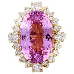 Discover luxury with this 14K Solid Yellow Gold Diamond Ring featuring a mesmerizing 13.90 Carat Natural Kunzite. Crafted from exquisite 14K Yellow Gold. 13.90 Carat Natural Kunzite 14K Solid Yellow Gold Diamond Ring Material: 14K Yellow Gold Mainstone: Kunzite Stone Color: Pink Stone Weight: 12.80 Carat Stone Shape: Oval Stone Dimensions: 16.00x12.00 mm Stone Creation Method: Natural Stone Treatment Method: Heat-treated Gemstone 1: Diamond Stone Color: F-G Stone Clarity: VS2-SI1 Stone Weight: 1 Yellow Diamond Rings, Yellow Gold Diamond Ring, Vintage Jewelry Art, Pink Sapphire Ring, Gold Diamond Ring, White Gold Diamond Rings, Oval Stone, Pretty Rings, Color Ring