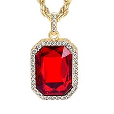 PRICES MAY VARY. Ruby Square Gem RED Stone Pendant necklace By Cy-Trendy Gold Plated .1 necklaces and 1 big pendants . 24 Inch Rope Chain .please keep your mind that's not real gold . Pendants color :red . Notice : The pendant size maybe for some people seems big.So ,please make sure it's your need before you make a order .Not make mistake as it's big .  Design Inspiration:  Classic design rectangle shape diamond-like, sparky and bright.  Simple yet fashionable, setting off your noble temperamen Gem Stone Pendant, Red Jewelry Set, Blue Pendant Necklace, Red Pendants, Gold Rope Chains, Rope Chain Necklace, Ruby Pendant, Professional Jewelry, Blue Pendant