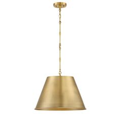 a brass pendant light hanging from the ceiling