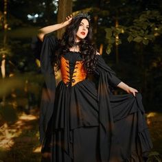 Reminisce Renaissance Outfit Medieval Dress Sorceress - Etsy Witchy Corset Dress For Cosplay, Halloween Witchy Overbust Corset Dress, Witchy Overbust Corset Dress For Halloween, Witchy Halloween Overbust Corset Dress, Medieval Long Sleeve Cosplay Costume For Halloween, Long Sleeve Corset Dress For Halloween Cosplay, Black Gothic Corset Dress For Larp, Gothic Overbust Costume For Cosplay Events, Witchy Overbust Dress For Cosplay