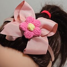 Hairband Mauve Pink Bow Handmade Embellished With A Hand Knit Crochet Puffy Flower Pink And Yellow Transform Your Little Girl Into A Coquette Princess With Our Delicate Floral Headband. Crocheted With Love And Care, This Hair Accessory Boasts Intricate A Pink Crochet Puffy Flower That Will Add A Touch Of Whimsy And Charm To Any Outfit Perfect For Special Occasions Or Everyday Wear, Our Coquette Girl Hairband Is Sure To Become A Favorite In Your Little One's Collection Handcrafted Using Only High Easy Crochet Headbands, Coquette Princess, Unique Hair Clip, Bow Hairband, Coquette Girl, Cowgirl Aesthetic, Floral Headband, Pink Crochet, Handcrafted Accessories