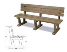 a wooden bench is shown with measurements for the seat and backrests on it