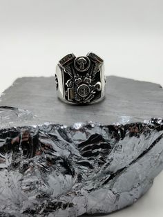 925 Sterling Silver men's ring, Men's Handmade Ring, Personalized Silver Ring, Oxidized Silver Ring, Biker Silver Ring,Gift For Husband  - Material: 925 Sterling Silver -Weight:12,39 Grams (May vary depending on ring size.) - Asu Design Men's Ring - Size: US 6-16 TRANSPORT * Preparation Time: 1-2 Business Days  *Delivery Time: 3-6 Business Days This modern men's silver ring combines elegance with a strong statement. It is minimalist in design and going, thus adding a stylized touch. Specially de Silver Stainless Steel Jewelry With Custom Hardware, Silver Jewelry With Custom Hardware As Gift, Silver Jewelry With Custom Hardware Gift, Biker Skull Ring For Biker Events, Biker Style Stainless Steel Jewelry For Biker Events, Silver Biker Skull Ring For Biker Events, Silver Skull Biker Jewelry, Vintage Silver Skull Ring In Stainless Steel, Vintage Silver Skull Ring For Biker Events