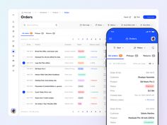 an iphone with the order section open on top of it next to another device that displays orders