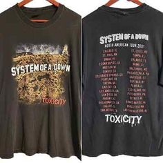 Vintage System Of A Down Toxicity Tour T-shirt  | eBay Urban T-shirt With Screen Print For Fall, Band Merch T-shirt With Screen Print For Fall, Fall Concert T-shirt With Text Print, Alternative Style Letter Print T-shirt For Fall, Alternative Short Sleeve Tops For Music Festivals, Alternative Style T-shirt For Fall Concert, Alternative Style Short Sleeve Tops For Music Festivals, Grunge Graphic T-shirt For Fall, Alternative Graphic Tops For Music Festivals