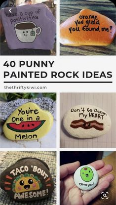 some rocks that have been painted with words on them