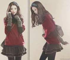 Skirt Over Leggings, Moda Ulzzang, Lady Like, Under Your Spell, Red Leggings, Ulzzang Fashion, Fashion Winter, 가을 패션, Dream Clothes