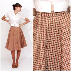 Vintage 1950s Quilted Brown Checkerboard Circle Skirt by Carole Chris | XS by AnimalHeadVintage on Etsy Retro Brown Skirt, Retro Brown Mini Skirt, Fitted Vintage Mini Skirt, Vintage Fitted Cotton Skirt, Fitted Vintage Skirt For Vintage Fashion, Retro Fitted Full Skirt, Retro Cotton Skirt, 1950s Fitted Skirt, Circle Skirt Outfits