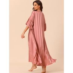 Great for loungewear, nightwear, sleepwear, home bedroom, daily wear. This 2pcs pajama sets is casual and relax fit with stripe print, even if guest visits suddenly, you won't feel embarrassed, make your home life more convenient. No matter the cozy bedtime, casual home relax, laze afternoon, comfy bath, the soft and lightweight women's robes could company with you all the time.It's good choice to be a perfect gift for your mom, wife, daughter, girlfriend, or friends as lounge wear, sleepwear, t Pink Summer Night Robe, Pink Long Sleeve Sleepwear For Night, Summer Sleepwear With 3/4 Sleeves, Pink V-neck Nightgown For Lounging, Pink V-neck Robe For Loungewear, Womens Bathrobes, Cute Sleepwear, Cozy Dress, Casual Home