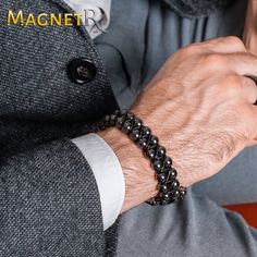 ☑️ ULTRA STRENGTH HEMATITE: This MagnetRX® hematite magnetic bracelet contains the highest strength magnetic hematite beads - 3x more powerful than other magnetic hematite bracelets on the market. Magnetic therapy bracelets are an all-natural and effective alternative medicine that have been used to promote pain relief, reduce inflammation, improve circulation, positive energy, and much more! ☑️ PREMIUM QUALITY: Our hematite magnetic bracelet is handcrafted on a strong 100% nylon string with pow Elegant Black Magnetic Beaded Bracelets, Elegant Black Beaded Bracelets With Magnetic Clasp, Elegant Hematite Beaded Bracelets With Magnetic Clasp, Elegant Black Magnetic Bracelets, Black Magnetic Hematite Bracelets, Black Hematite Magnetic Bracelets, Black Magnetic Hematite Bracelet, Adjustable Magnetic Hematite Bracelets, Black Hematite Magnetic Bracelet