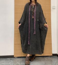 "【Fabric】 Linen 【Color】 black brown, green, caramel, Coffee purple 【Size】 Shoulder width is not limited Shoulder + sleeve 57cm/ 22 \" Bust 178cm / 69\" Length 120cm / 46\" Note: the effect of each monitor is different, there will inevitably be color difference, please pay attention to the buyer. Washing & Care instructions: -Hand wash or gently machine washable do not tumble dry -Gentle wash cycle (40oC) -If you feel like ironing (although should not be necessary) , do it with steam or while the Oversized Long Sleeve Maxi Dress For Fall, Oversized Long Sleeve Maxi Dress For Winter, Oversized Brown Dress For Winter, Casual Long Sleeve Maxi Dress In Free Size, Casual Long Sleeve Free Size Maxi Dress, Oversized Fall Maxi Dress, Oversized Brown Long Sleeve Dress, Relaxed Fit Long Dress For Fall, Long Relaxed Fit Dresses For Fall