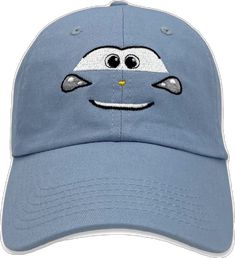 Blue Cap With Embroidered Patch, Blue Embroidered Cotton Dad Hat, Blue Embroidered Visor Baseball Cap, Blue Embroidered Dad Hat With Curved Brim, Blue Trucker Hat With Embroidered Patch, Adjustable Blue Hats With Embroidered Patch, Blue Embroidered Dad Hat, Embroidered Blue Baseball Dad Hat, Sally Carrera