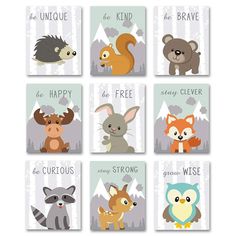 six cards with different animals on them