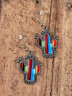 Serape Cactus Earrings Western Texas Mexico Style Boho Dangle Drop | eBay Southwestern Dangle Jewelry For Summer, Casual Multicolor Nickel-free Jewelry, Casual Multicolor Dangle Jewelry, Southwestern Style Earrings For Summer, Casual Multicolor Earrings For Festivals, Casual Multicolor Festival Earrings, Multicolor Teardrop Casual Jewelry, Casual Multicolor Teardrop Earrings, Casual Multicolor Teardrop Jewelry