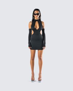 Be the one they all desire in this black mini cutout dress 😈 Made from jersey fabric, and complete with a bodycon fit, side cutouts, and center back neck buttons and loops - this dress will accentuate all your hot spots, turning you into an untouchable goddess 🔥 Night Out Dress With Keyhole Back And Mini Length, Mini Dress With Keyhole Back For Date Night, Fitted Backless Mini Dress With Keyhole Back, Evening Mini Dress With Cutout Back, Chic Mini Dress With Keyhole Back, Chic Mini Bodycon Dress With Cutout Back, Cutout Back Mini Dress For Evening, Bodycon Backless Mini Dress With Keyhole Back, Black Backless Dress With Keyhole Back For Evening