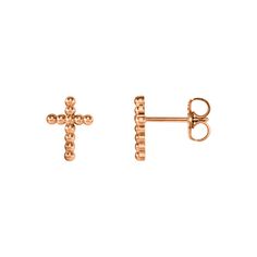 These small stud earrings feature a beaded cross designed from polished 14k rose gold with a friction back post. It is approximately 7mm (1/4 inch) in width by 9mm (3/8 inch) in length. Small Stud Earrings, Beaded Cross, Bow Jewelry, Knot Earrings, Small Earrings Studs, Cross Earrings, Small Earrings, Fine Earrings, Jewelry Companies