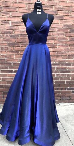 Dress Simple Elegant, Blue Long Prom Dress, Navy Prom Dresses, Navy Blue Prom Dresses, Prom Dresses Simple, Royal Blue Prom Dresses, A Line Evening Dress, Simple Prom Dress, V Neck Prom Dresses