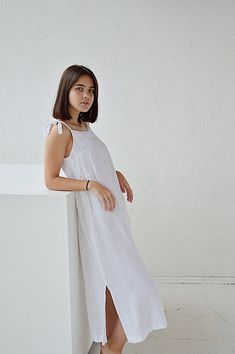 Linen night dress /Handmade sleepwear / Soft linen sleep | Etsy White Spring Maxi Sleep Dress, White Maxi Sleep Dress For Spring, White Linen Dress With Straight Neckline, White Linen Dress With Straight Neckline For Summer, White Linen Dress With Tie Back, Summer Linen Sleep Dress, White Linen Loungewear Dress, White Linen Sleeveless Dress With Adjustable Straps, White Sleeveless Maxi Dress For Loungewear