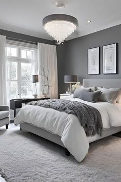 Grey Bed Bedroom Ideas Interior Design, Room With Gray Walls Bedroom Ideas, Grey Wall Ideas Bedroom, Bedroom Inspo Grey Headboard, Tiny Bedroom Paint Ideas, Grey Walls Bedroom Decor, Bedroom Inspirations Gray, Room Inspo Grey Walls, Grey Small Bedroom Ideas