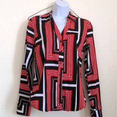 7th Avenue Red And Black Mixed Print Button Down Blouse Nwt Size S Women's Nwt, Never Used, Perfect Condition Retro Black Button-up Blouse, Red V-neck Blouse With Buttons, Trendy Red Office Blouse, Red Button-up Workwear Blouse, Red Button-up Blouse For Work, Trendy Red Blouse With Buttons, Red Trendy Blouse With Button Closure, Red V-neck Blouse With Button Closure, Red Workwear Blouse With Button Closure