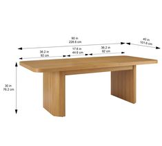 a wooden table with measurements for the top