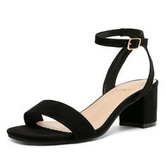 Dream Pairs Women's Open Toe Ankle Strap Low Block Chunky Heels Sandals Party Dress Pumps Shoes CARNIVAL-W Color BLACK-SUEDE, Size 8.5W.With many different colors to choose from the low heel shoe comes with a 2.5-inch chunky heel as well as an adjustable buckled ankle strap. Gender: female.  Age Group: adult. Low Heels Sandals Classy, Prom Shoes Black Dress, Prom Shoes Low Heeled Black, Prom Heels Low, Short Heels For Prom, Small Black Heels, Black Bridesmaid Shoes, Black Short Heels, Royal Prom