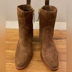 (Never Worn, Brand New) Margaux Suede Western Ankle Boots, A Classic Zip Bootie With An Edge And Features A 2 ½” Heel. The Snip Toe And Toe Bug Stitching Bring Attitude And Confidence. Sincerly Jules, Western Ankle Boots, Western Booties, Western Boot, Western Boots, Abercrombie Fitch, Bootie, Cowboy Boots, Bootie Boots