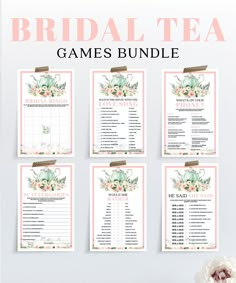 the bridal tea games bundle is shown with flowers