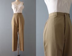 SEPIA brown trousers | 90s Land's End industrial work pants | sepia cotton pants Vintage Brown Bottoms For Workwear, Brown Cotton Work Pants, Vintage Khaki Work Pants, Vintage Straight Leg Chinos For Work, Vintage Cotton Workwear Bottoms, Vintage Cotton Chinos For Work, Vintage Beige Bottoms For Workwear, Retro Beige Workwear Pants, Retro Beige Pants For Workwear