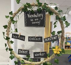 there is a wreath made out of wood and rope with words written on the front