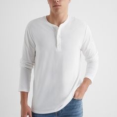 Size Large Brand New With Tags New Express Supersoft Pima Cotton Long Sleeve Henley T-Shirt Top Stretch Mens White Cotton T-shirt With Henley Neckline, White Crew Neck Henley For Everyday, White Relaxed Fit Cotton Henley, White Cotton Henley With Henley Neckline, Classic Henley Neckline T-shirt For Everyday, White Relaxed Fit Henley Neckline Tops, White Relaxed Fit Henley Top, White Casual Henley T-shirt, White Relaxed Fit Top With Henley Neckline