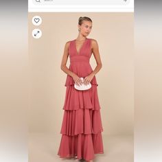 Beautiful Dark Rose Tiered Maxi Dress. Size Medium. Brand New! Bridesmaid Dress Dusty Rose, Lulus Dresses, Dark Rose, Dress Dusty, Tiered Maxi Dress, Lulu Dresses, Dusty Rose, Bridesmaid Dress, Pink Red