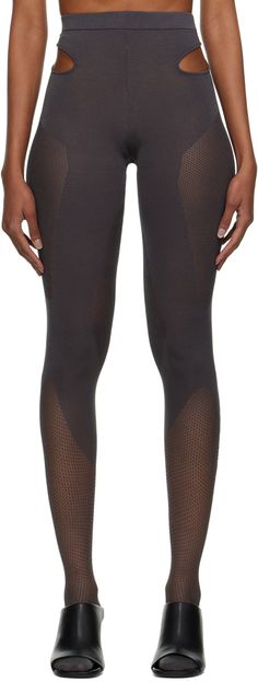 Knit viscose-blend leggings. Intarsia mesh panels throughout. · High-rise · Cut out at sides Supplier color: Pewter Bandage Leggings, Carbon 38 Leggings, Knitted Leggings, Mesh Panel Leggings, Aesthetic Clinic, Dion Lee, Pink Sports, Knit Leggings, Stretch Leggings