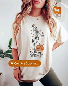 Comfort Colors Its The Most Wonderful Time Halloween Shirt Witch TShirt Skeleton Fall Halloween Tee Fall Shirts Spooky Season Shirt Pumpkin Fall Skull Print Short Sleeve Tops, Fall Crew Neck Shirt With Skull Print, Fall Skull Print Cotton T-shirt, Fall Cotton T-shirt With Skull Print, Fall Skull Print Cotton Shirt, Cotton Skull Print Shirt For Fall, Fall Cotton Shirt With Skull Print, Fall Skull Print Short Sleeve Shirt, Fall Short Sleeve Shirt With Skull Print