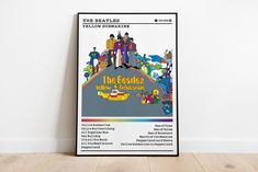 the beatles yellow submarine tour poster on a white wall with wood flooring in an empty room